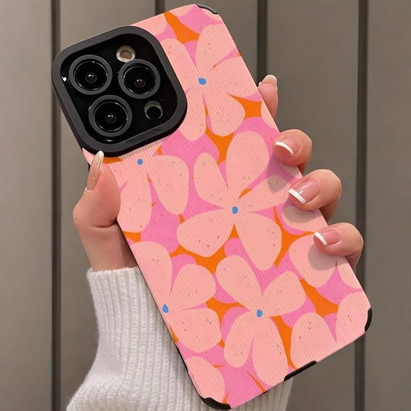 iPhone Phone Case Vertical Grain Pink Floral Pattern PU LeatherTexture Barbie - Picture 3 of 4